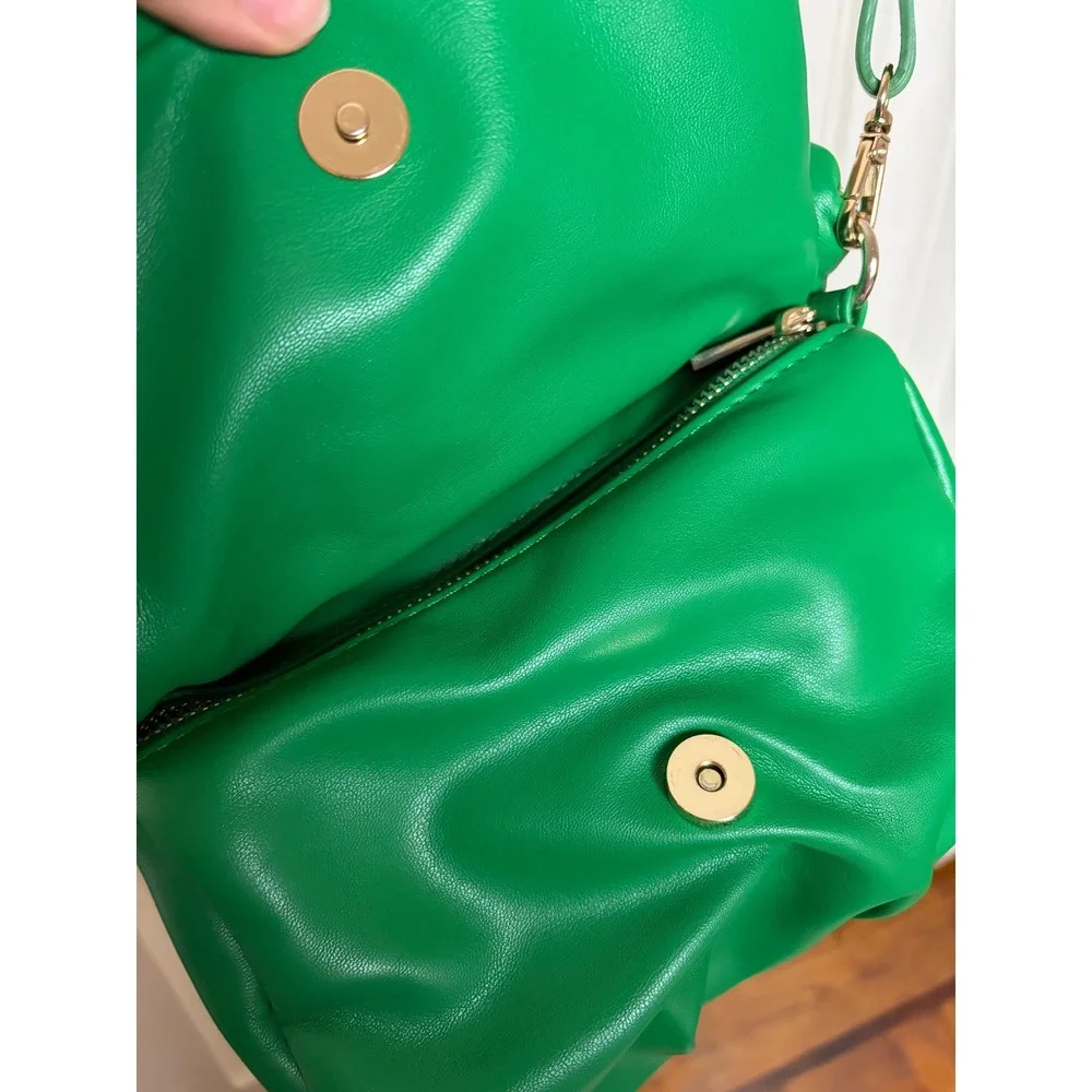 Zara Green Knotted Soft Crossbody Bag Faux Leather Pouch Clutch Gold Hardware